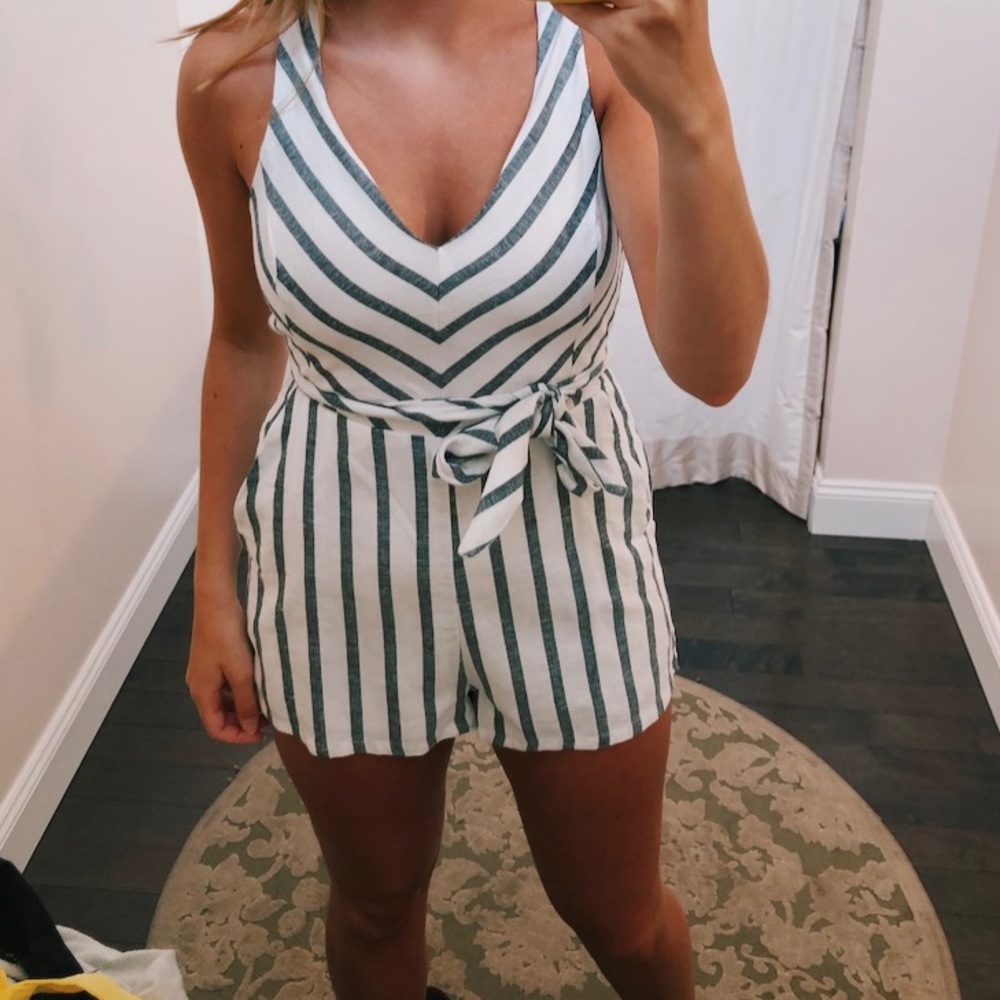 Summer Navy Blue Striped Romper